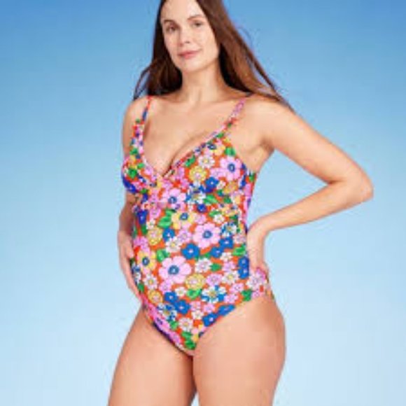 Isabel Maternity by Ingrid & Isabel Other - NWOT Isabel Maternity Floral Ruffle Neck One Piece Maternity Swimsuit - Size M